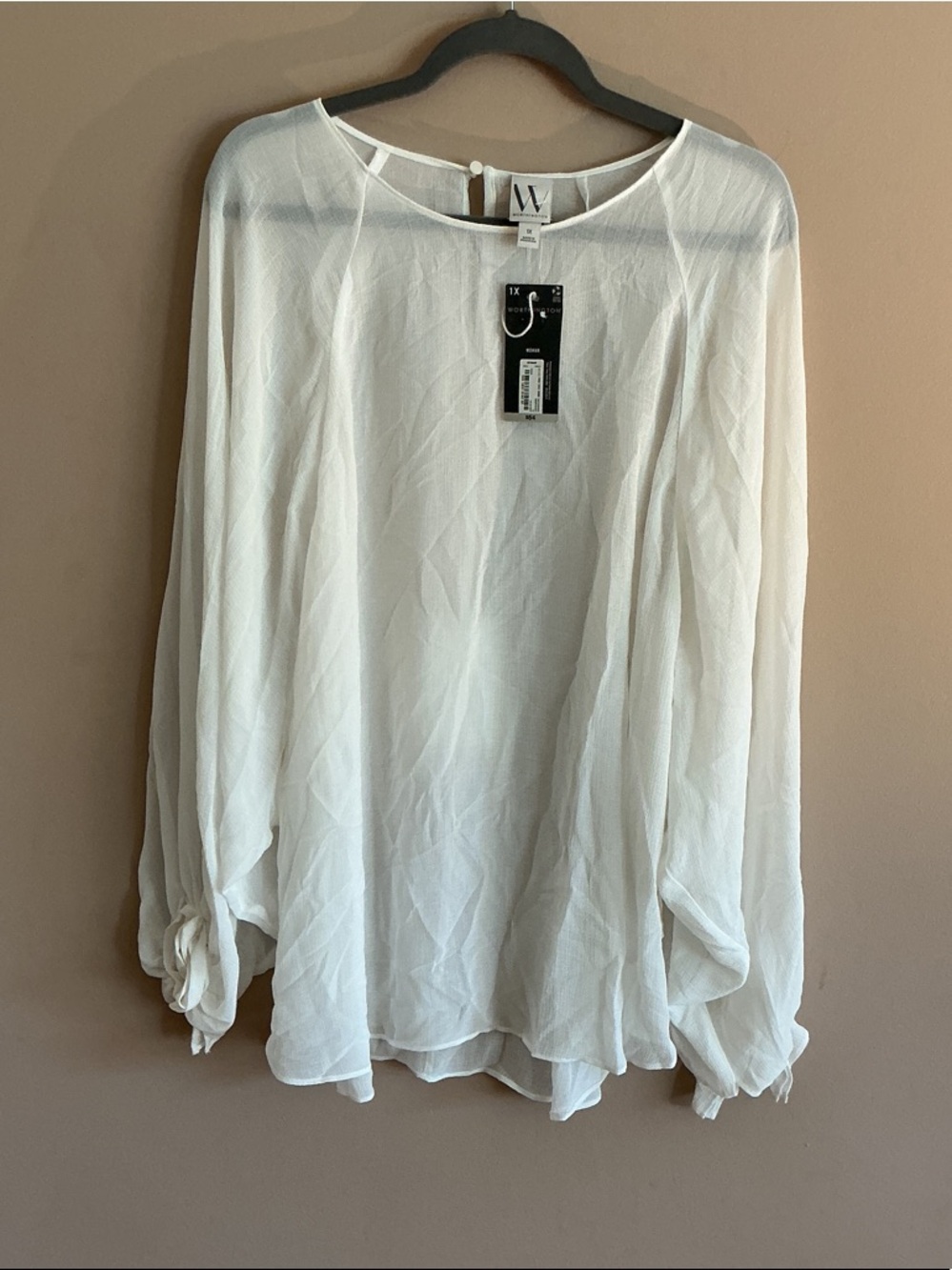 Worthington White Sheer Long-Sleeve Blouse